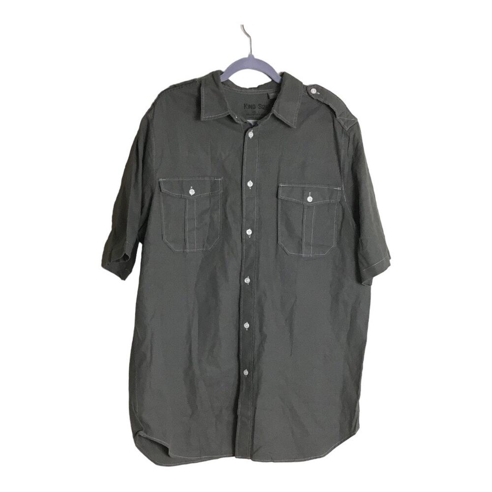 Big & Tall King Mens  Dark Green khaki short sleeve shirt Sz Large Tall NWOT